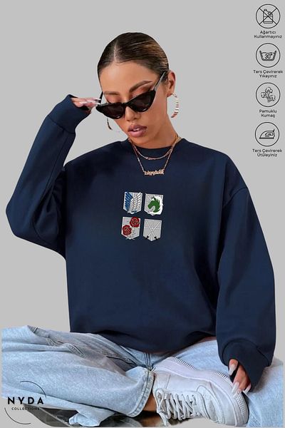 Nyda Collections Unisex μακρυμάνικο Attack on Titan 4 με στάμπα με κουκούλα χωρίς κουκούλα Oversize φούτερ