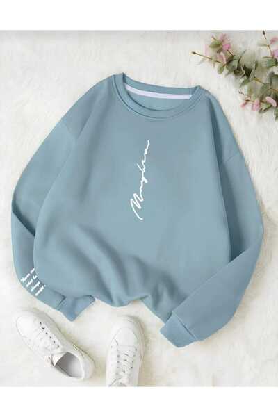 KOZİA OUTDOORS malkoçbey never baskılı oversize unisex bisiklet yaka sweatşhirt