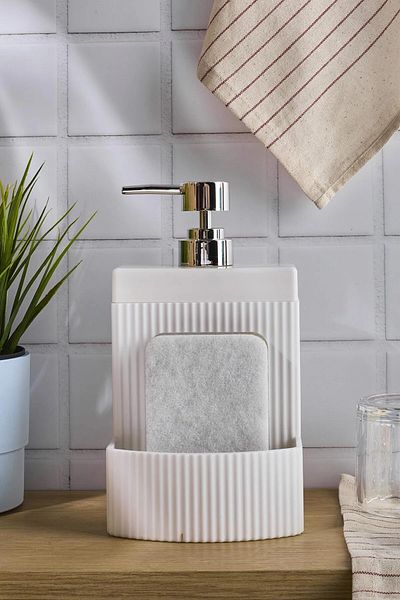Leony White Acrylic Liquid Soap Dispenser with Sponge Chamber