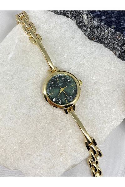 Coliseum Women's Green Gold Wristwatch with Round Tiny Stone Detail Inside