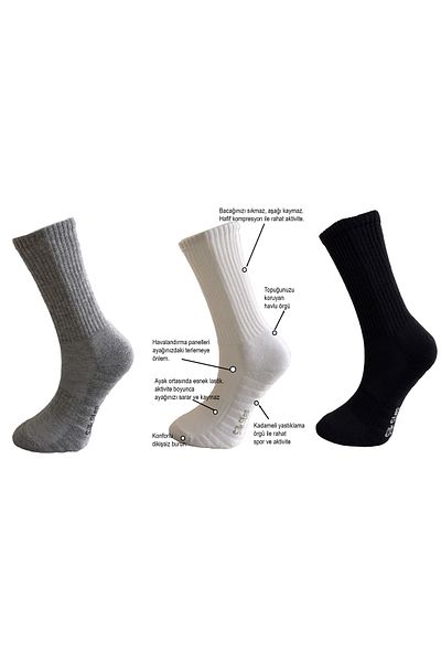 Silk Step Fit Line 3-Piece Black-White-Grey Men's and Sports Socks, Active - Functional (1Black-1White-1Gray)