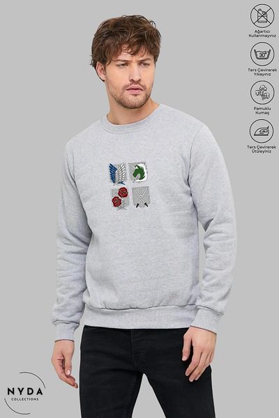 Nyda Collections Unisex μακρυμάνικο Attack on Titan 4 με στάμπα με κουκούλα χωρίς κουκούλα Oversize φούτερ