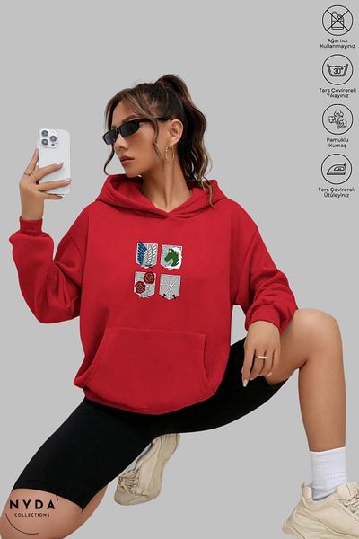 Nyda Collections Attack on Titan 4 Printed Unisex Hooded Hoodie - Long Sleeve, Raster Oversize Cotton Sweatshirt