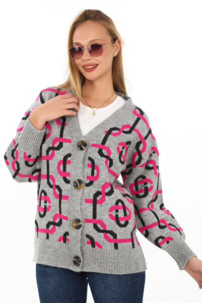 02Lady Fashion سترة صوفية محبوكة بأزرار كبيرة الحجم