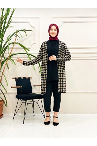 02Lady Fashion Women's Houndstooth Print Cardigan