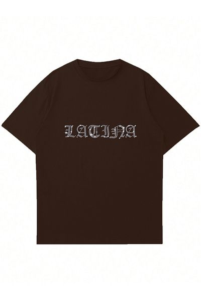 Mad&Calf Γυναικείο μπλουζάκι με στάμπα Latina Stone Oversize με λαιμόκοψη