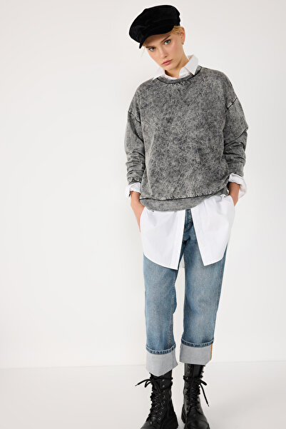 No Matter What Crew Neck Basic Acid Washable Sweatshirt