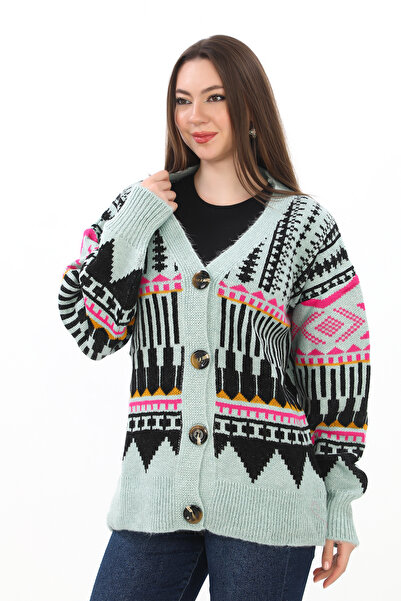 02Lady Fashion سترة صوفية محبوكة بأزرار كبيرة الحجم