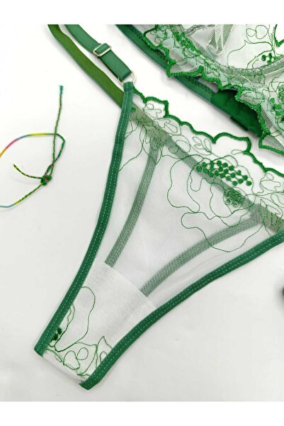 La Linaa Σετ σουτιέν με καλοκαιρινό πράσινο γυναικείο τούλι στρινγκ καλσόν