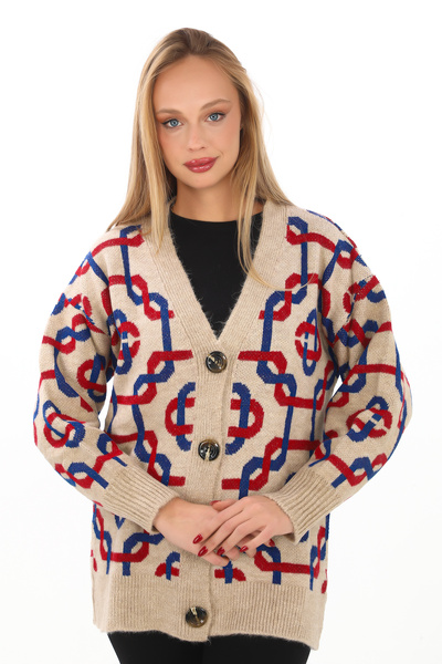 02Lady Fashion Overize Button Knitted Knitted Detailed Knitted Sweater Cardigan