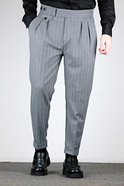 MODA Çizgili Yüksek Bel Pileli Pantolon