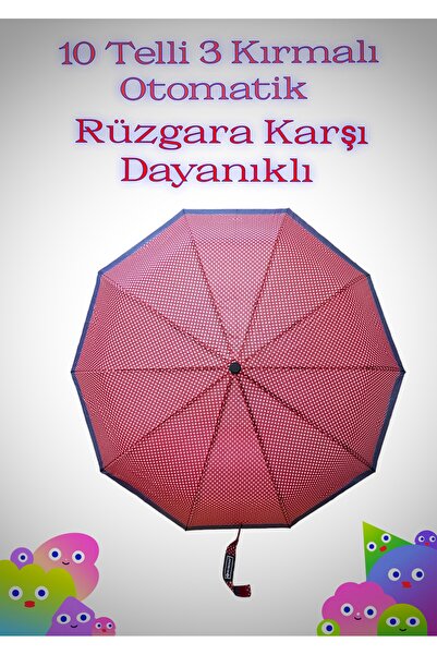 Rubenis 10 Telli 3 Kırmalı Otomatik Açılır Yağmur Şemsiyesi