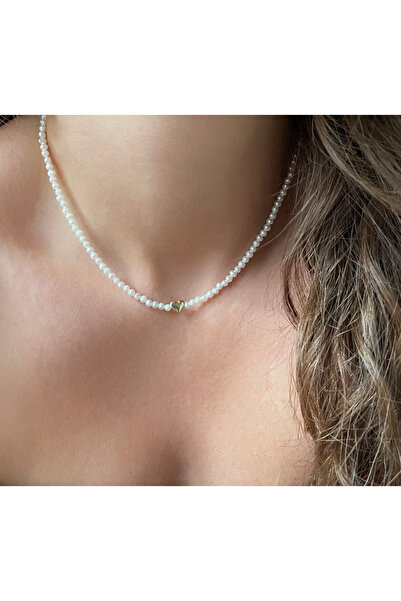 dalya Kalp detaylı gerçek yuvarlak kum inci kolye