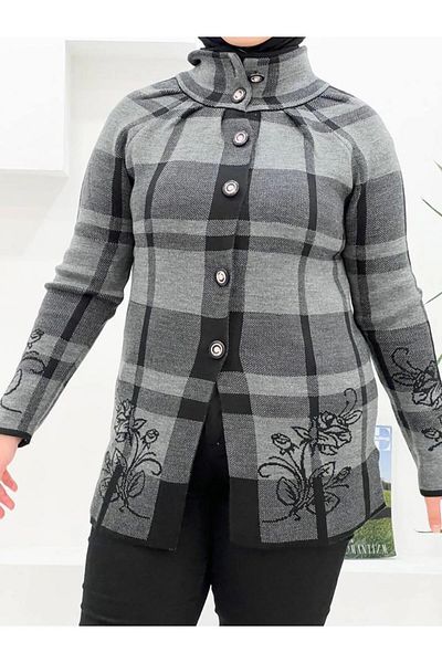 02Lady Fashion buttoned cardigan with rose print