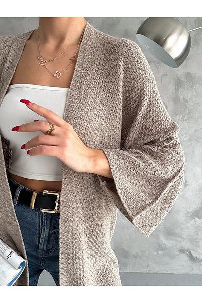 02Lady Fashion Cardigan de primăvară tricotat din alamă cu mânecă liliac