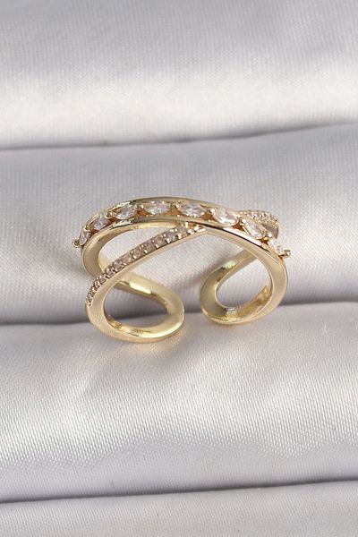 feifei Brass Gold Color Zircon Stone Adjustable Women's Ring