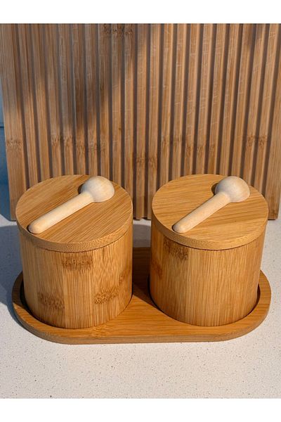 morponi 2-Piece Bamboo Spice Rack with 250 ml Capacity - Stand and Spoon