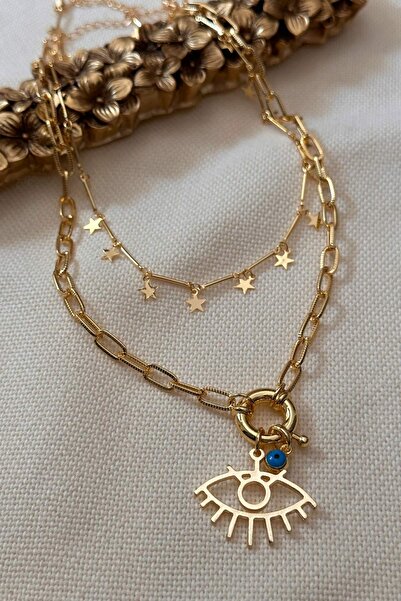 Trendy Butik Yıldız ve Göz Model İkili Kolye