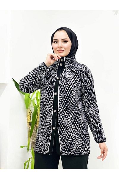 02Lady Fashion Cardigan cu nasturi cu model de sticlă spartă de damă