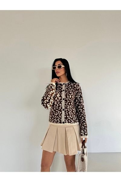 02Lady Fashion cardigan cu nasturi cu model leopard