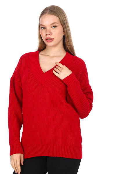 02Lady Fashion Oversize Knitwear V-Neck Sweater