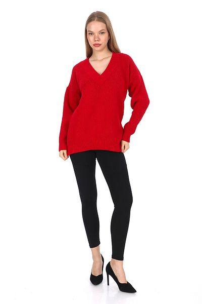 02Lady Fashion Oversize Knitwear V-Neck Sweater