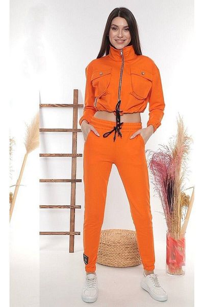 02Lady Fashion Set trening pentru femei - buric, buzunare și fermoar, două fire