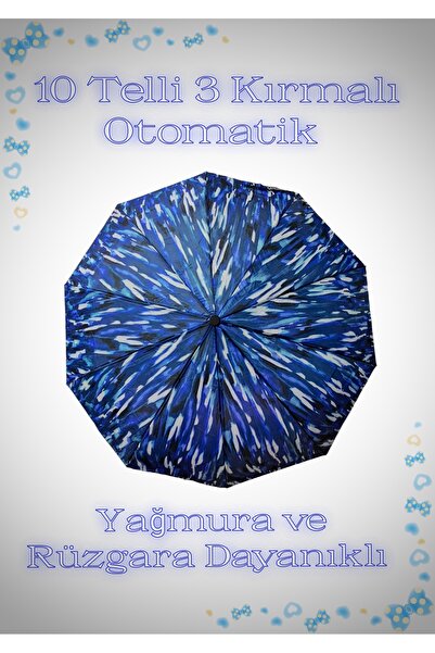 Rubenis 10 Telli 3 Kırmalı Otomatik Açılır Yağmur Şemsiyesi