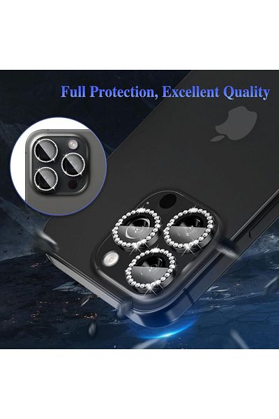 USIDE iPhone 16 Pro Max & iPhone 16 Pro Compatible 9H Camera Protective Glass Metal Frame Stone Black [Set of 3]