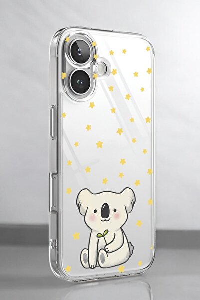 mooodcase iPhone 16 Uyumlu Koala Desenli Premium Silikonlu Şeffaf Telefon Kılıfı
