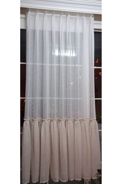 ZEDAYOR Ecru-Mink Combination - American Pleated, Ruffled and Button Detailed Linen Tulle Curtain