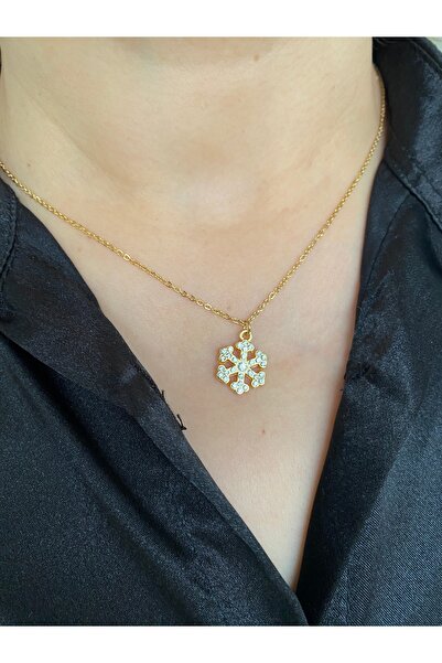 xesha ندفة الثلج بتفاصيل حجرية - قلادة من الفولاذ، مقاومة للصدأ ومضمونة