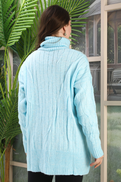 02Lady Fashion BALIKÇI YAKA ÖRME DETAYLI  OVERSİZE TRİKO TUNİK KAZAK