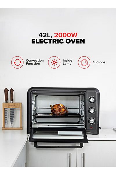 Geepas 42L Electric Oven with Convection & Rotisserie, 2000W, 60-Min Timer