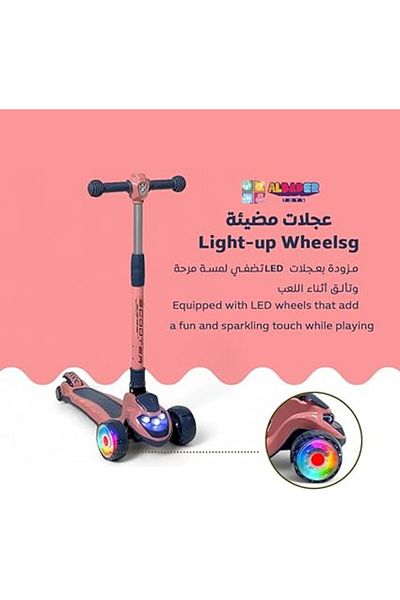 ALBADER Kick Scooters, PVC Street Scooter Adjustable Height Foldable Scooter, Lights 3 Wheel Scooter