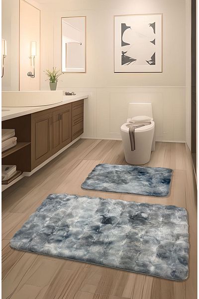 FeelHome Πλένεται 2 τεμάχια Χαλάκι μπάνιου, Luxury Fluffy Blue