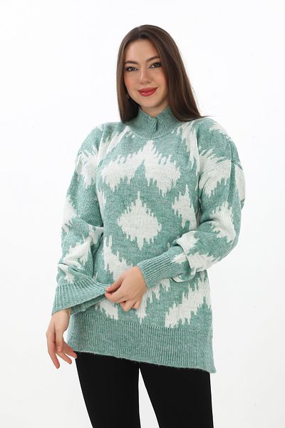 02Lady Fashion Oversize Knitted Detailed Turtleneck Soft Knitwear Sweater