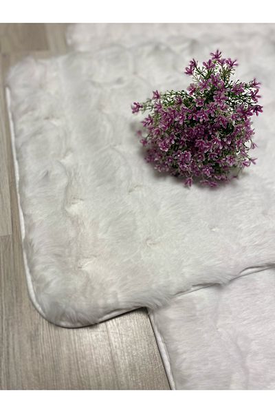 FeelHome Bubble Rabbit Hair, Αντιολισθητική Βάση, Αφράτο, Ultra Luxury, Πλένεται 2 τεμαχίων Χαλάκι μπάνιου Χιόνι Λευκό