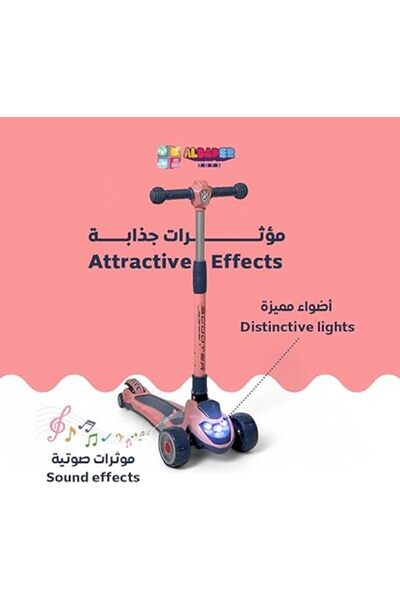 ALBADER Kick Scooters, PVC Street Scooter Adjustable Height Foldable Scooter, Lights 3 Wheel Scooter