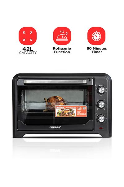 Geepas 42L Electric Oven with Convection & Rotisserie, 2000W, 60-Min Timer