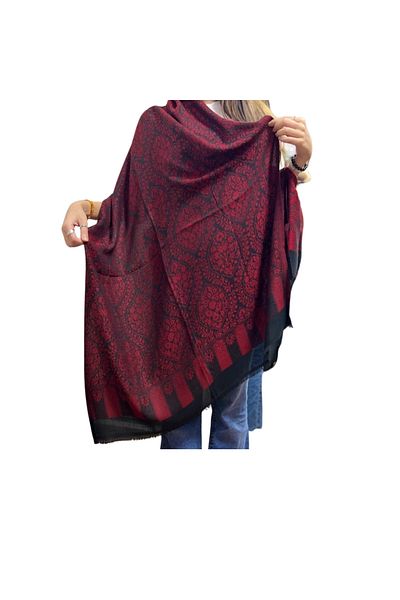 MODA 100% Cashmere Shawl Ethnic Pattern Red