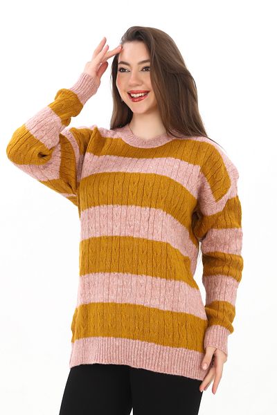 02Lady Fashion Oversize Knitted Detailed Soft Textured Knitwear Sweater