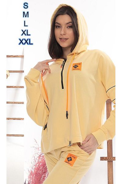 02Lady Fashion Set de trening pentru femei cu două fire, cu jumătate de fermoar, cu fantă cu glugă, picior lat