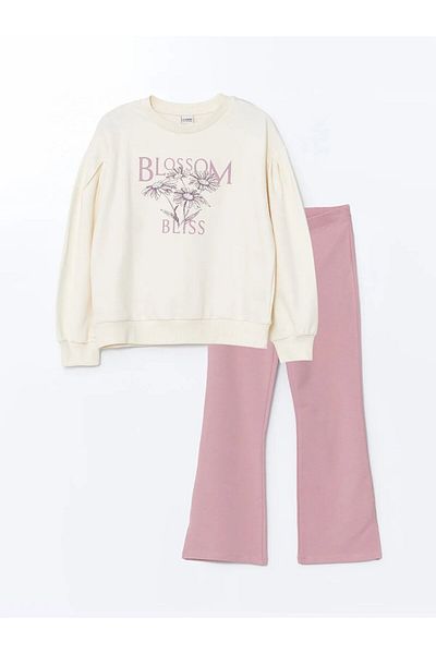 LC Waikiki Lcw Kids Girls Ecru Sweatshirt & Leggings - Crew Neck t t