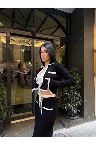 02Lady Fashion Set de tricotaje cardigan cu șireturi pentru femei