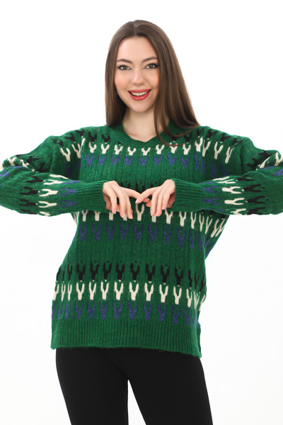 02Lady Fashion Πλεκτό Λεπτομερές Oversize Μαλακό Πλεκτό Πουλόβερ