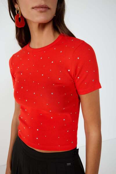 No Matter What Baumwoll-T-Shirt mit Steinverzierungen