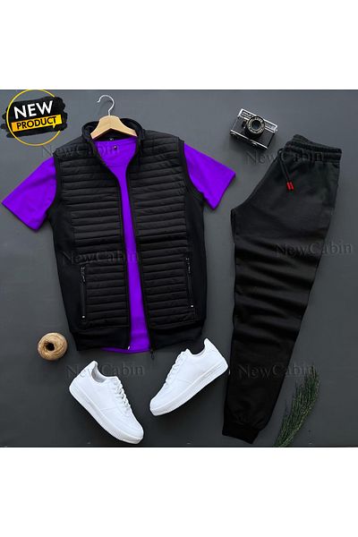 NewCabin Νέα σεζόν Καπιτονέ γιλέκο - Φούτερ - T-Shirt Συνδυασμός 3 τεμαχίων κάτω και επάνω