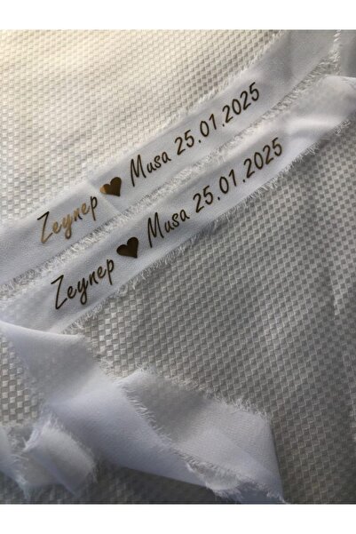 İsabella Accessories Kişiye Özel isimli İpek Kurdele Söz Nişan Kurdelesi  Beyaz