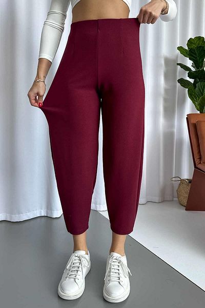 Mine Tan Butik Pantaloni de damă Crep Balloon fără centură - Roșu Claret